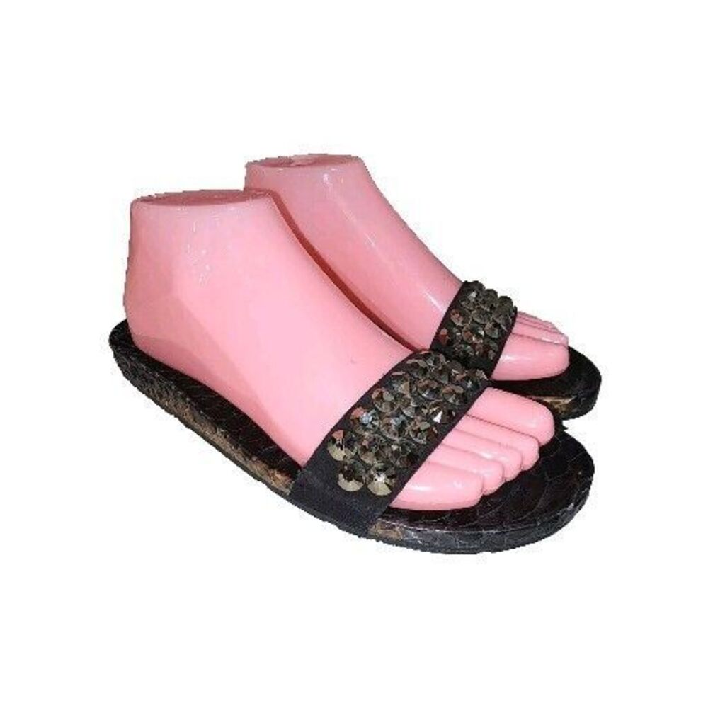 Pedro Garcia Black Studded Slide Sandals